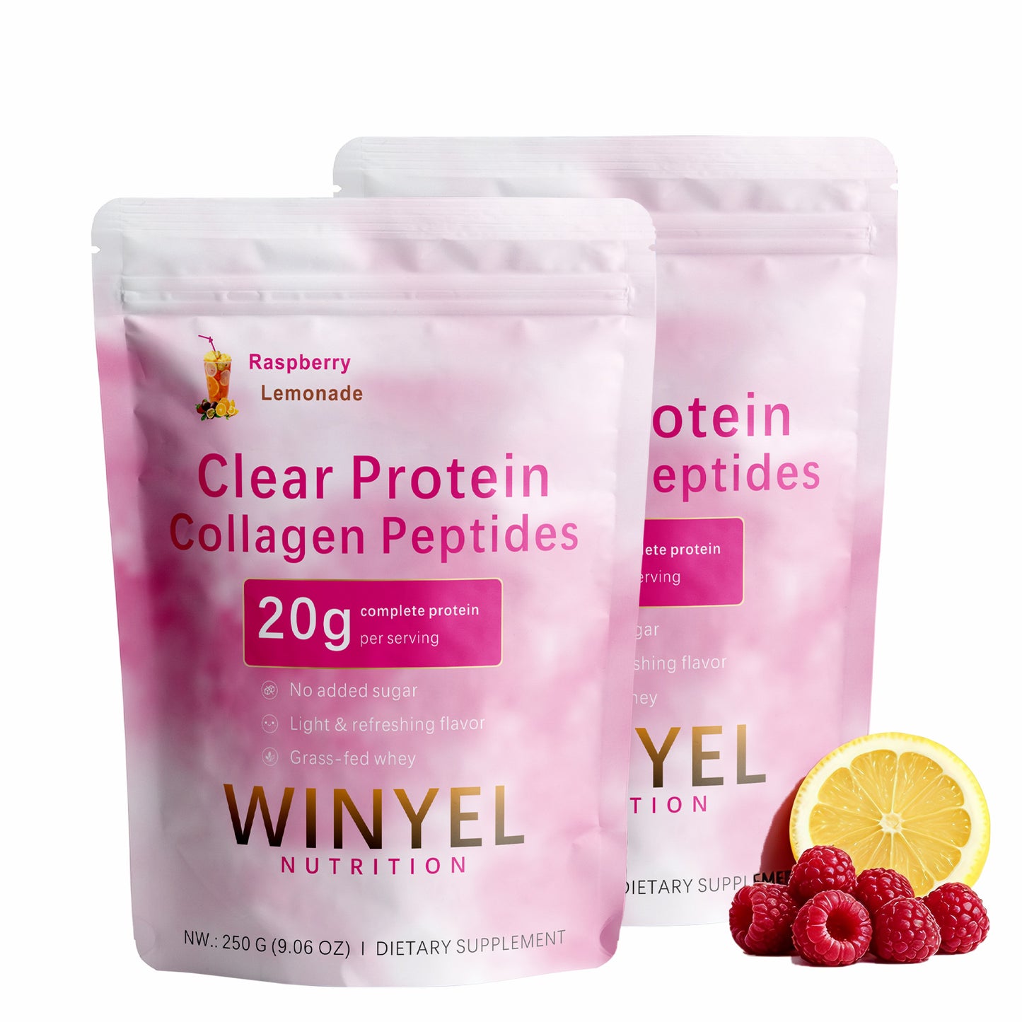 Clear Protein Collagen Peptides Powder - Raspberry Lemonade, Grass-Fed Whey