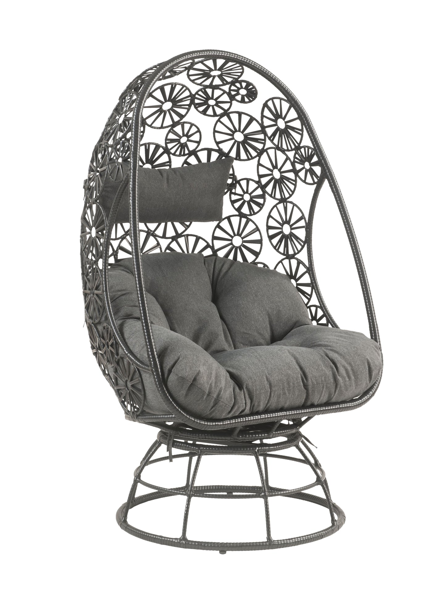 Patio Lounge Chair with Charcoal Fabric & Side Table - Black Wicker