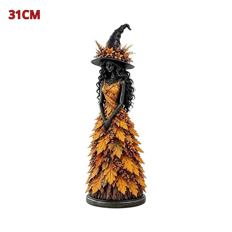 Halloween Witch Statue for Home Decor - Autumn Resin Ornament