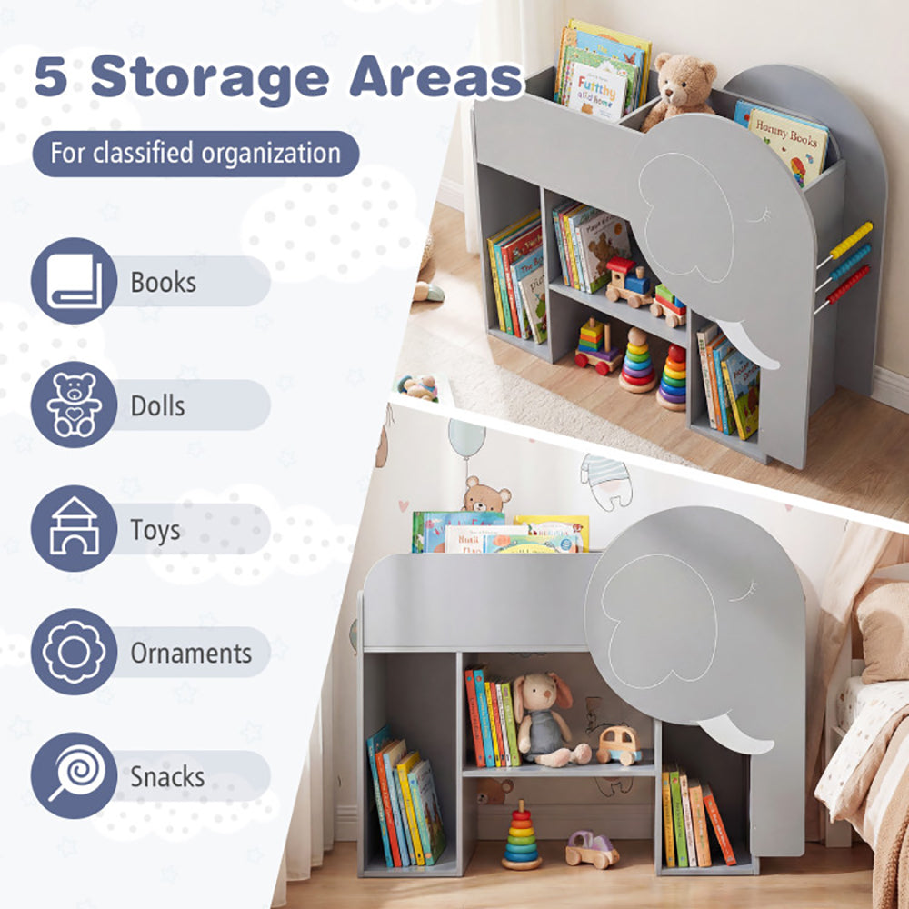 Montessori Bookshelf With Elephant Shape 3-Tier Toddler Toy Storage