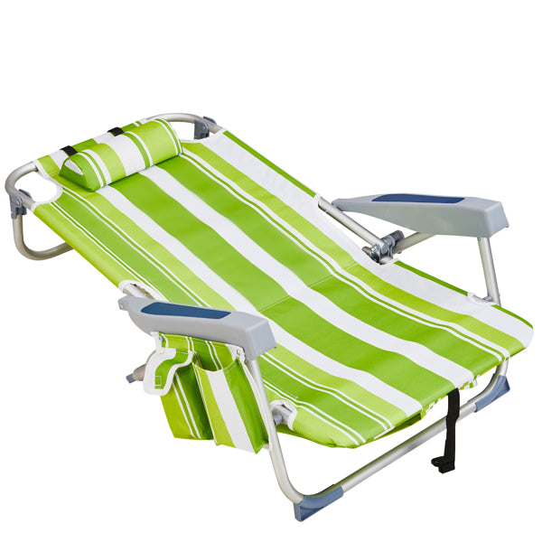 Lightweight Folding Beach Chair - Green Stripes, Adjustable Back