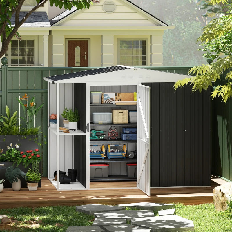 8ft Metal Outdoor Garden Shed with Lock & Vents - Dark Gray