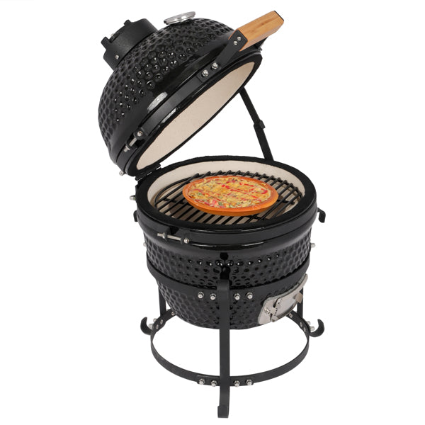 13in Round Charcoal Ceramic Grill Black for Outdoor Barbecue
