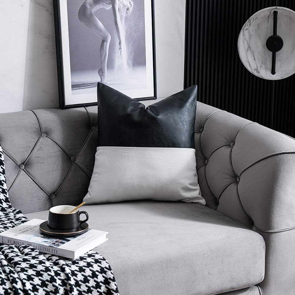Cotton Canvas Sofa Cushion Cover 45x45cm Double Stitch Leather Style