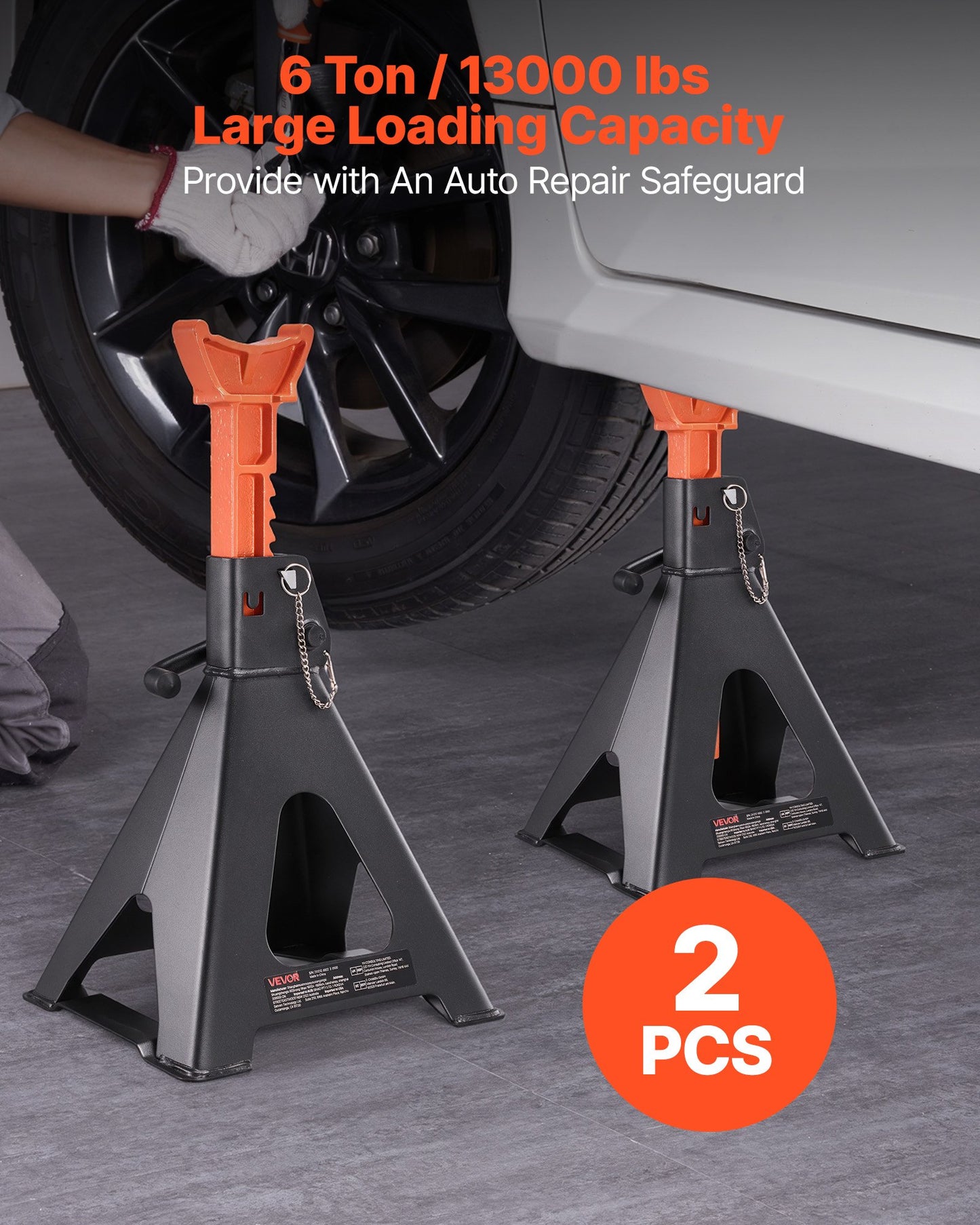 Heavy Duty 6 Ton (13,000 Lbs) Car Jack Stands with Adjustable Height - Support RVs, Trucks, SUVs, and Cars - Black