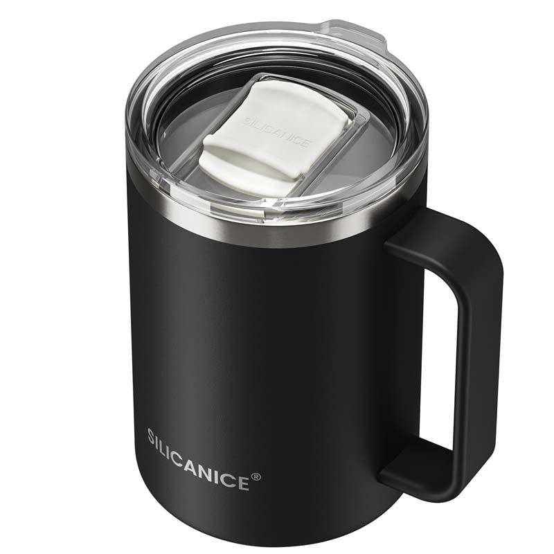 14oz Insulated Coffee Mug with Handle & Detachable Lid - Stainless Steel Travel Tumbler