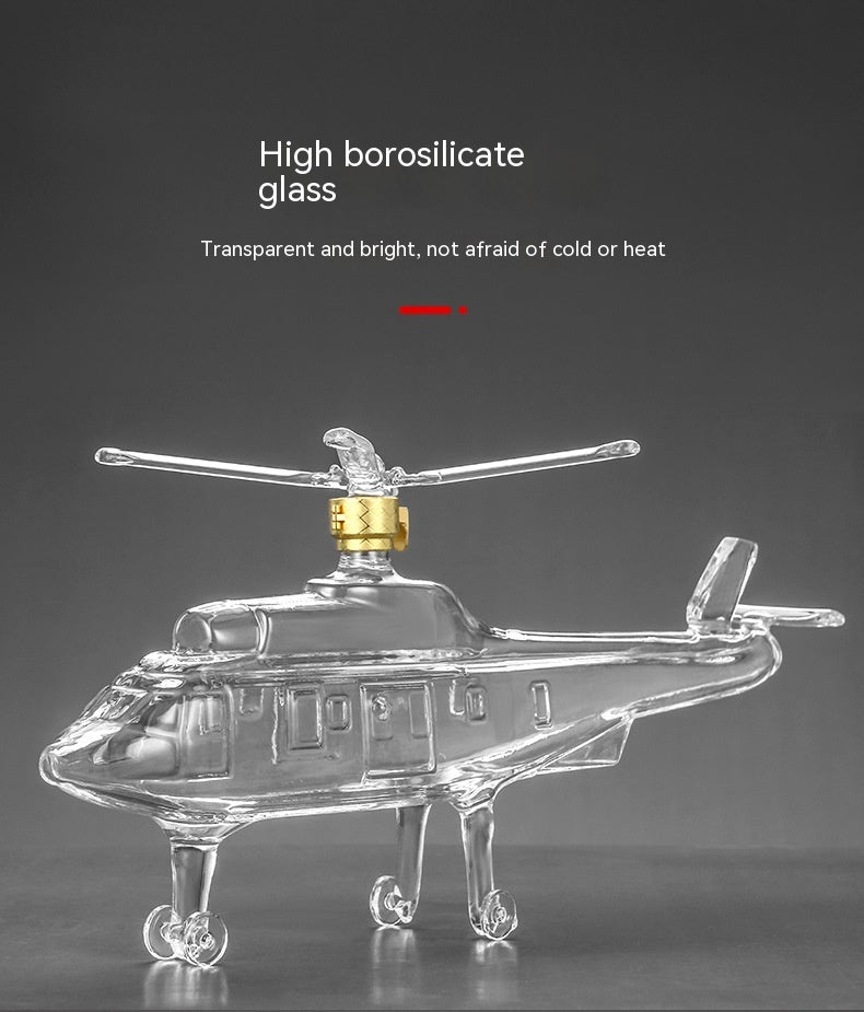 Glass Helicopter Wine Decanter Set - Aircraft, Motorcycle, Tank Styles, 500ml