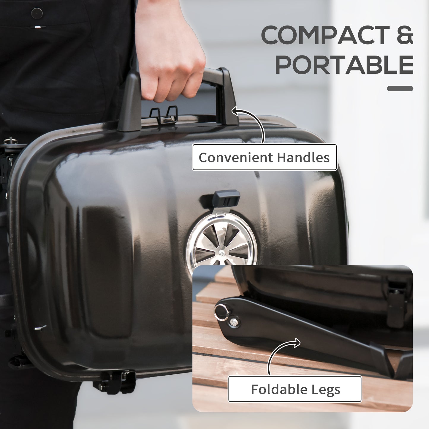 Portable Charcoal Grill for Outdoor Cooking - Black