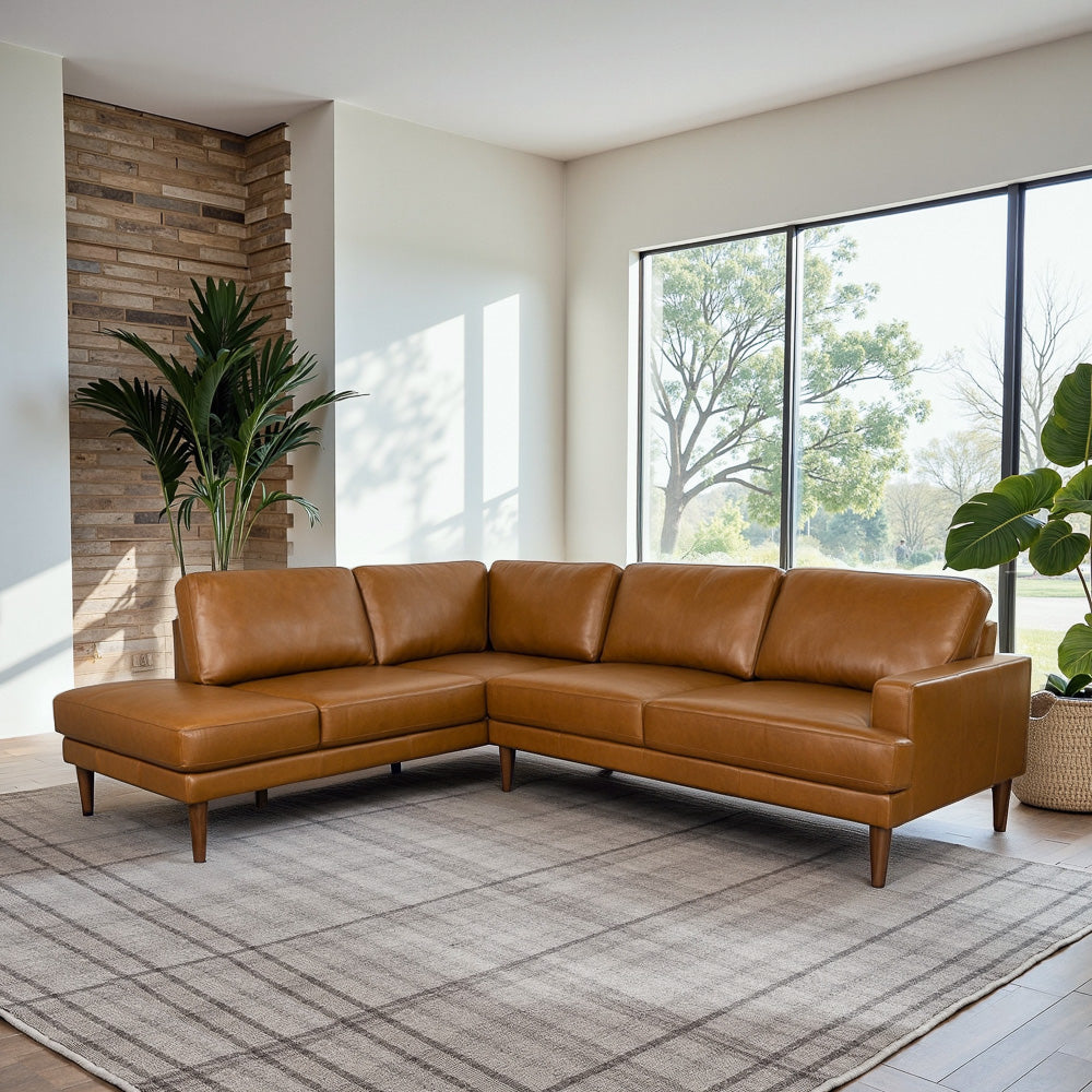 Corbin Right-Facing Tan Leather Sectional Sofa