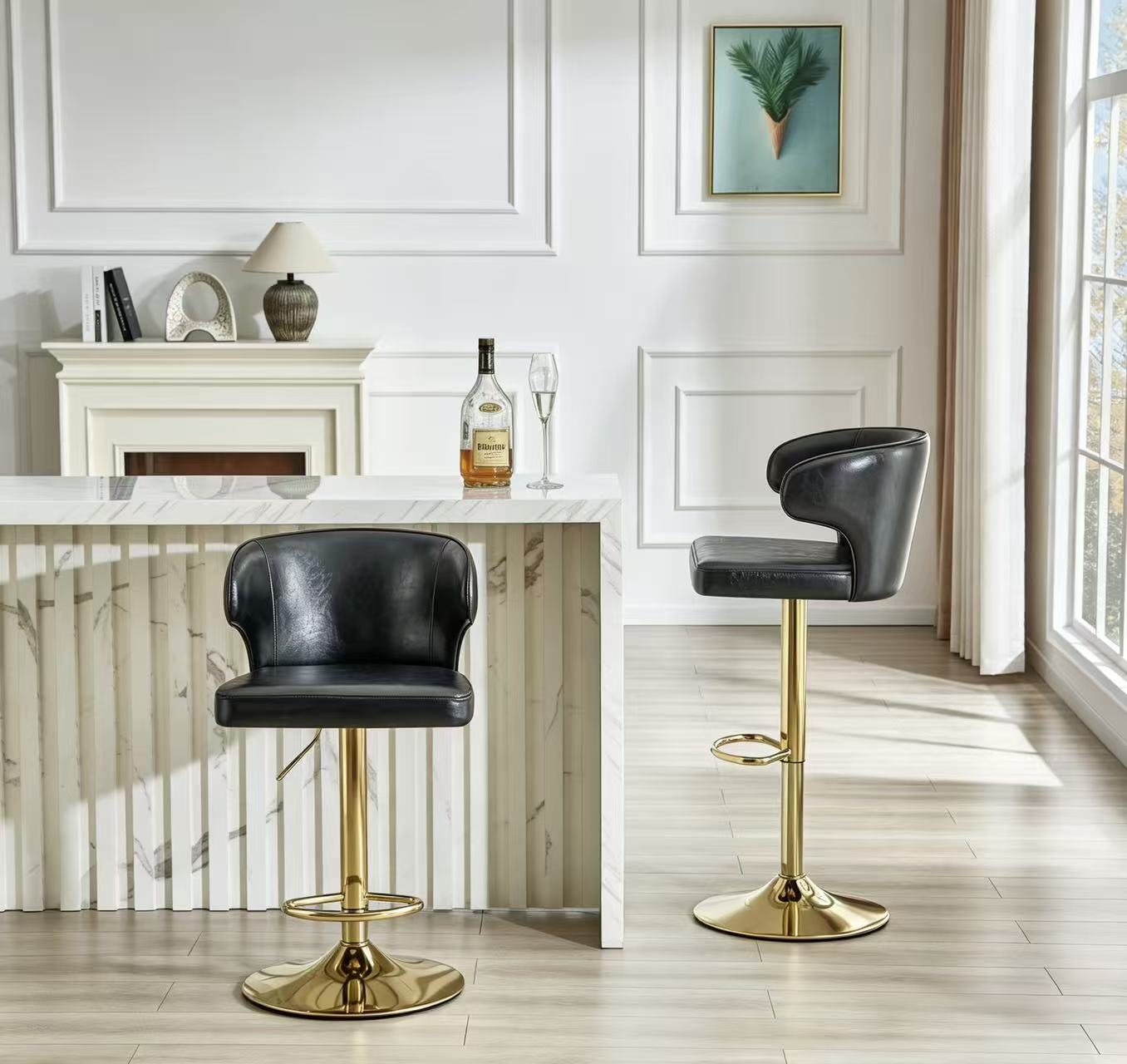 Modern Rotating Adjustable Bar Chair, PU Leather Belt Backrest Swivel