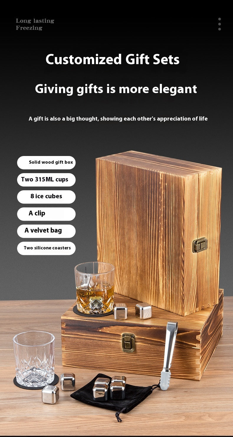 Stainless Steel Wooden Ice Cube Box Set with Cups and Accessories