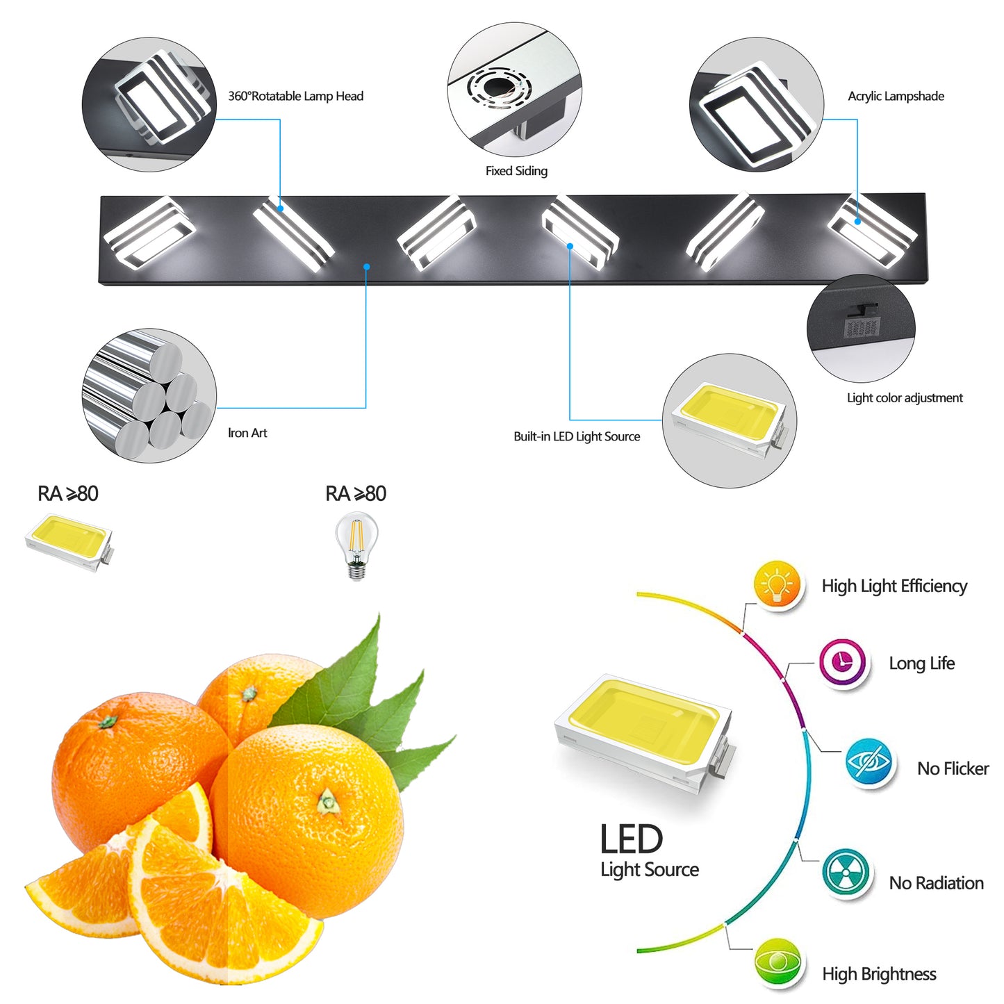 Modern 6-Light LED Vanity Light - Dimmable Wall Fixture