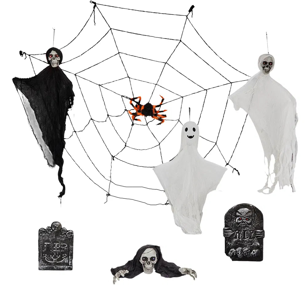 8-Piece Outdoor Halloween Decoration Set with LED Ghosts & Gravestones