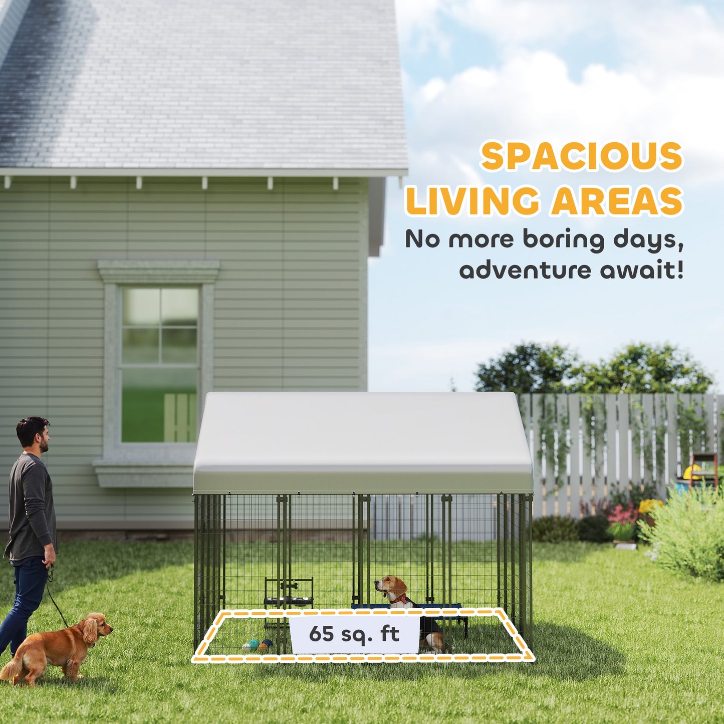 Heavy Duty Outdoor Dog Kennel with Roof, 8x8x6 ft Enclosure, Escape-Proof Lock