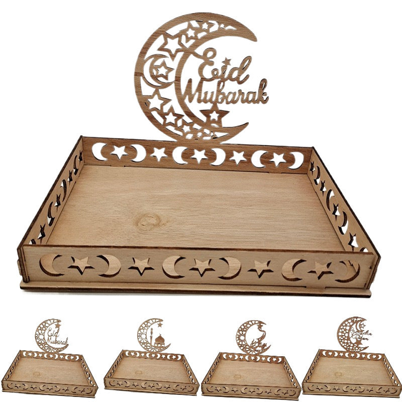 Wooden Moon Ornaments Holiday Decor Dessert Tray for Dining Table