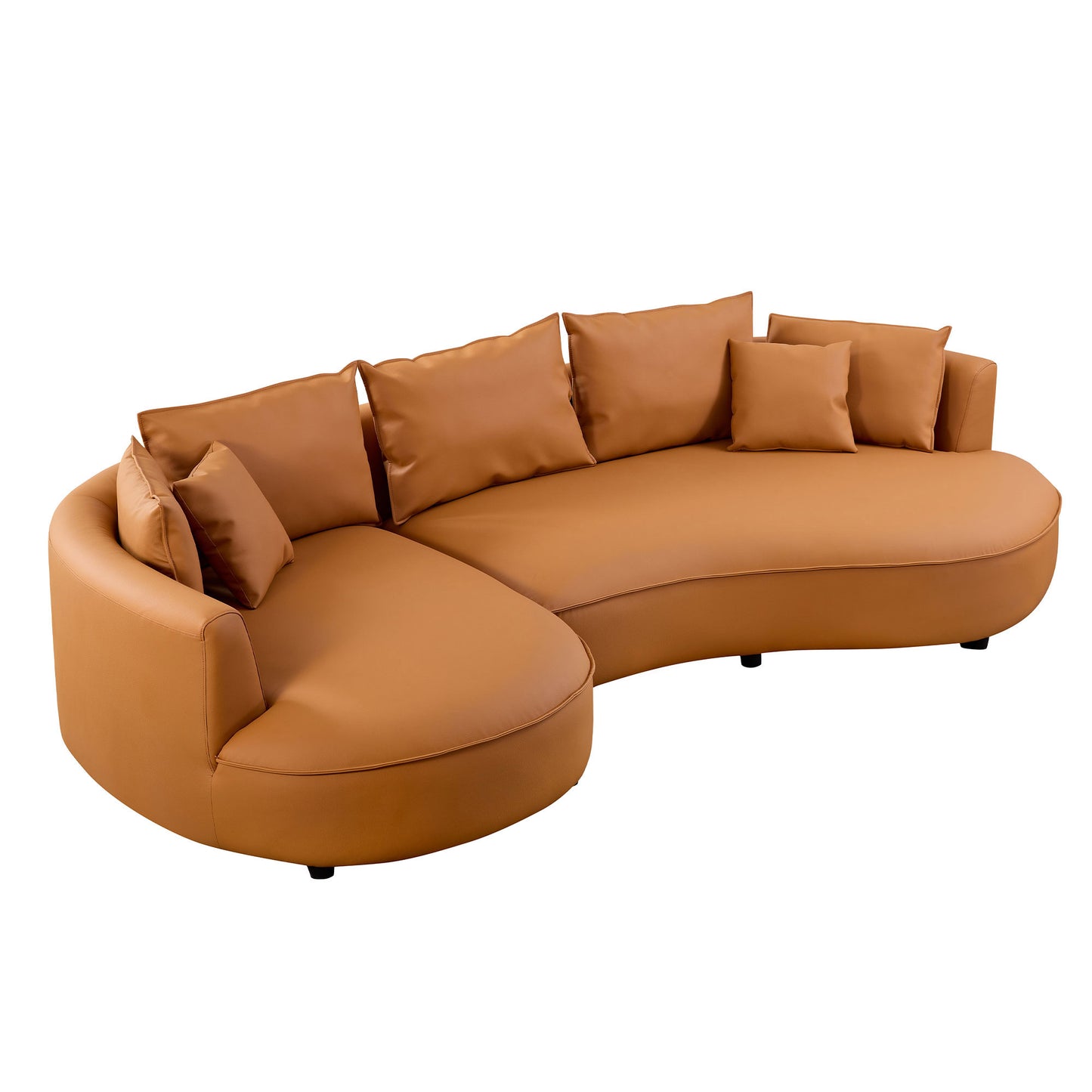 Curved 5-Seat Sofa Couch in Orange Eco-Leather for Living Room