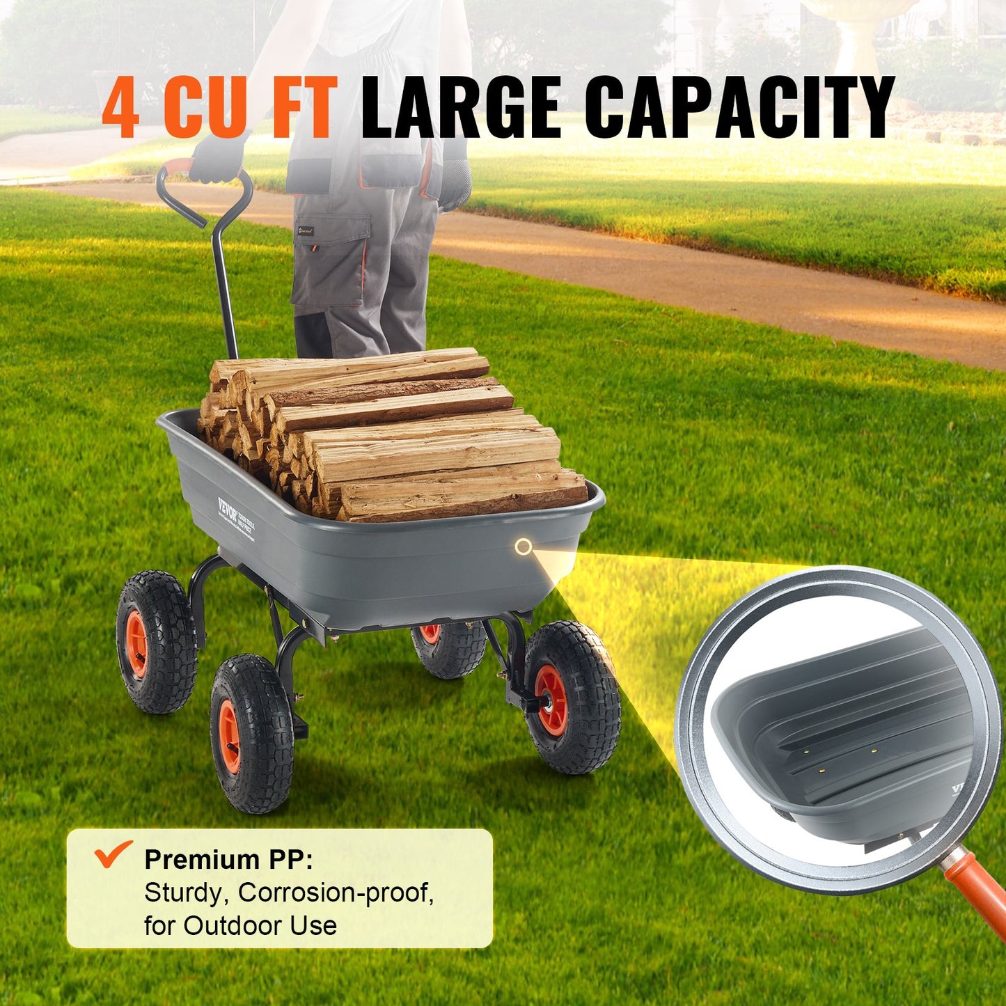 Heavy-Duty Garden Dump Cart 600 Lb Capacity with Steel Frame Black