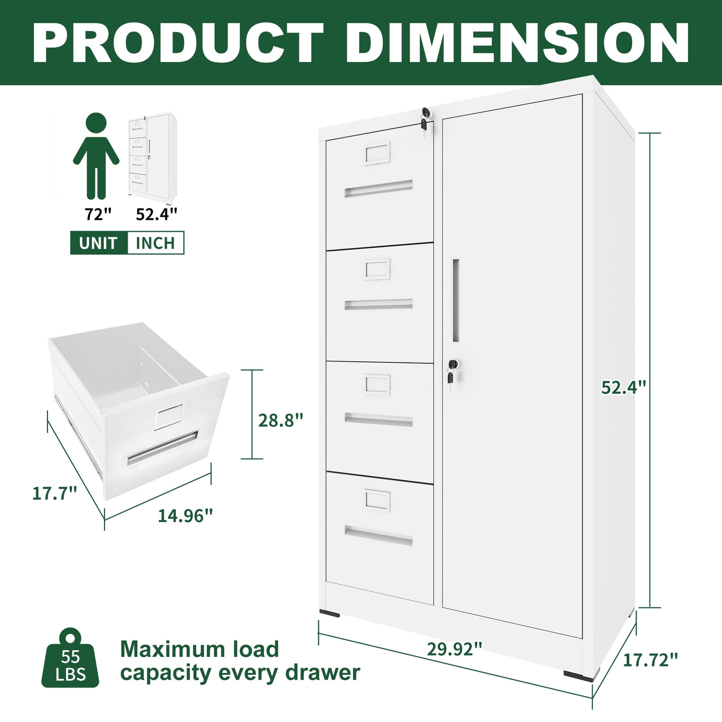 Metal Storage Vertical Filing Cabinet With Lock, Steel File Locker 4