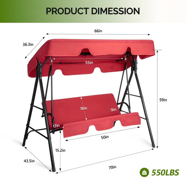 Outdoor Swing Set with Canopy & Cushion - Red, 250kg Capacity