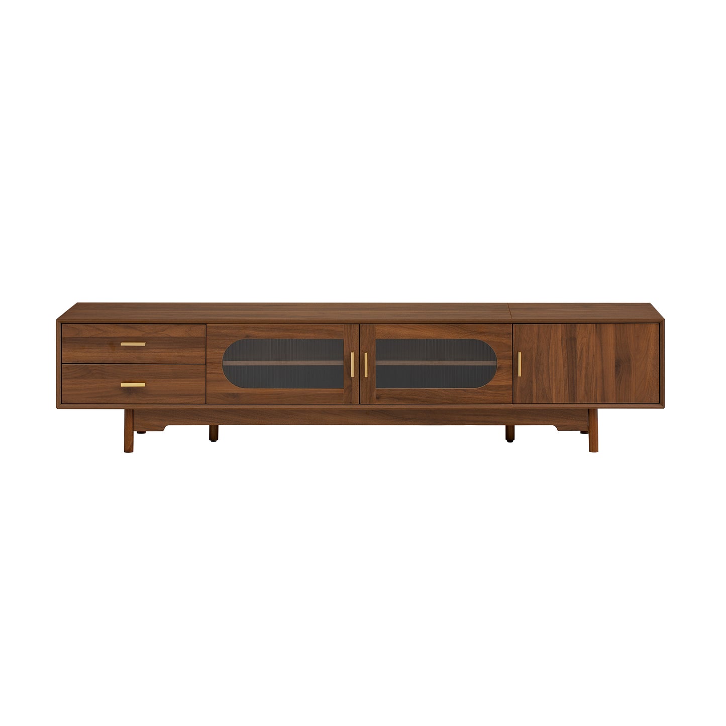 Modern 78-Inch TV Stand for TVs Up to 85" with Glass Doors & Drawers - Walnut