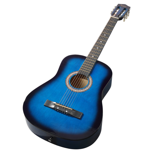 Blue 38-Inch Acoustic Guitar Set with Picks, Strings, Case & Tuner
