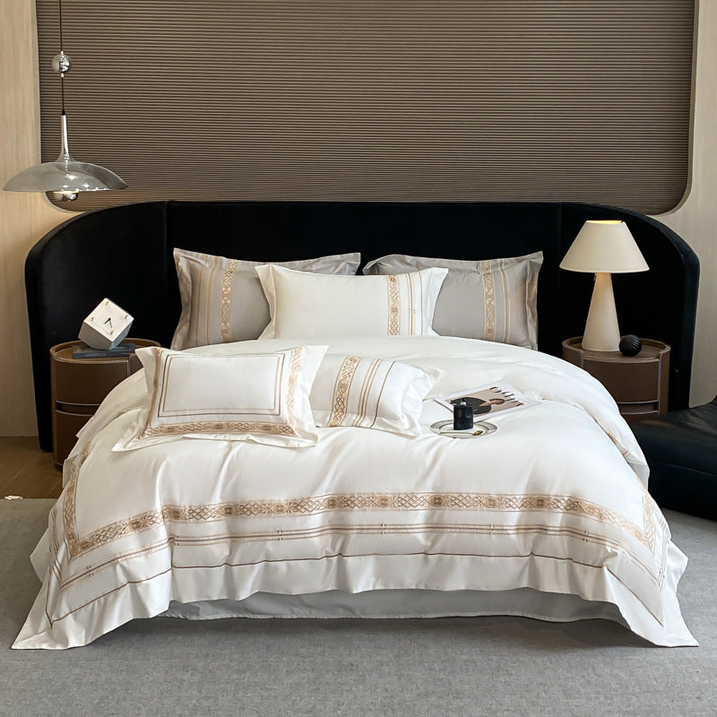 Cotton Four-Piece Mattress Cover Bedding Set with Embroidery