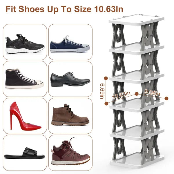 6 Tier Foldable Shoe Rack Vertical Organizer Narrow For Small Spaces