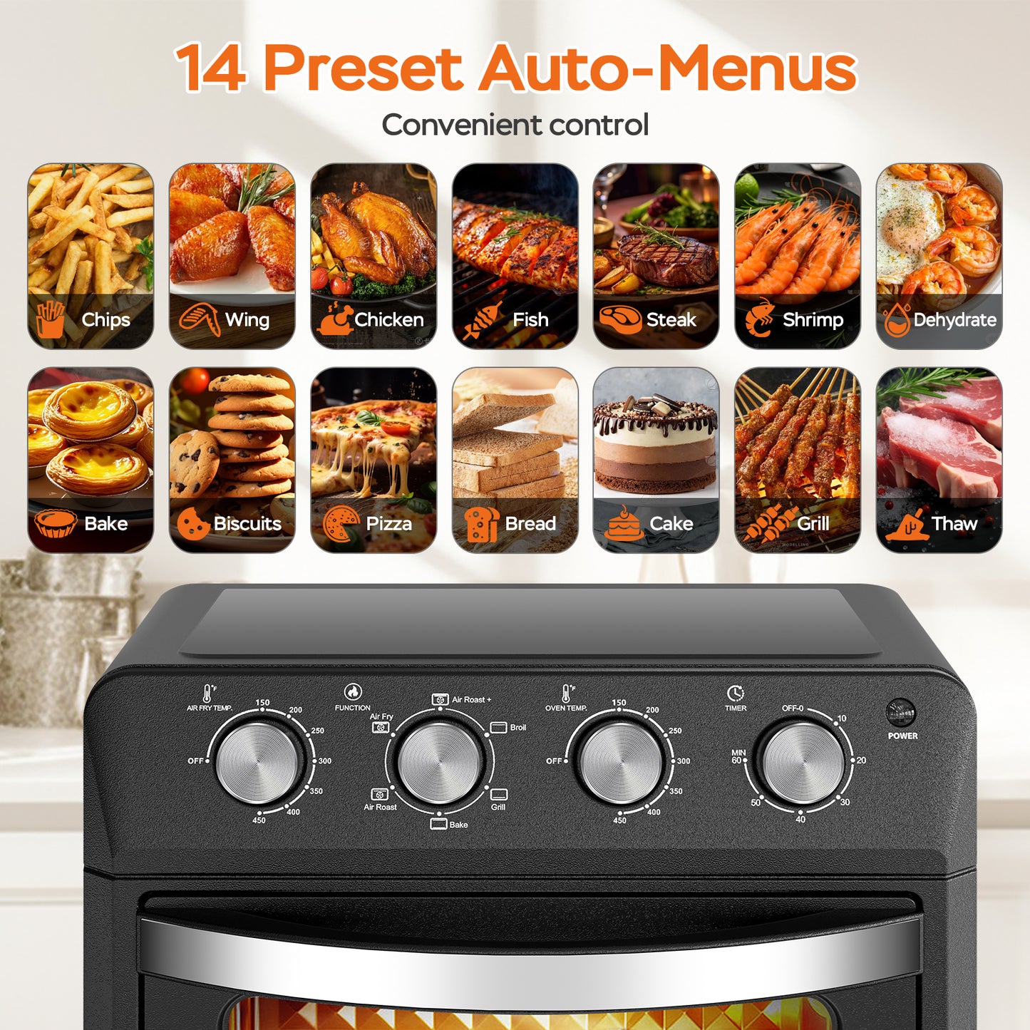 27.5QT 6-in-1 Air Fryer Toaster Oven - Black