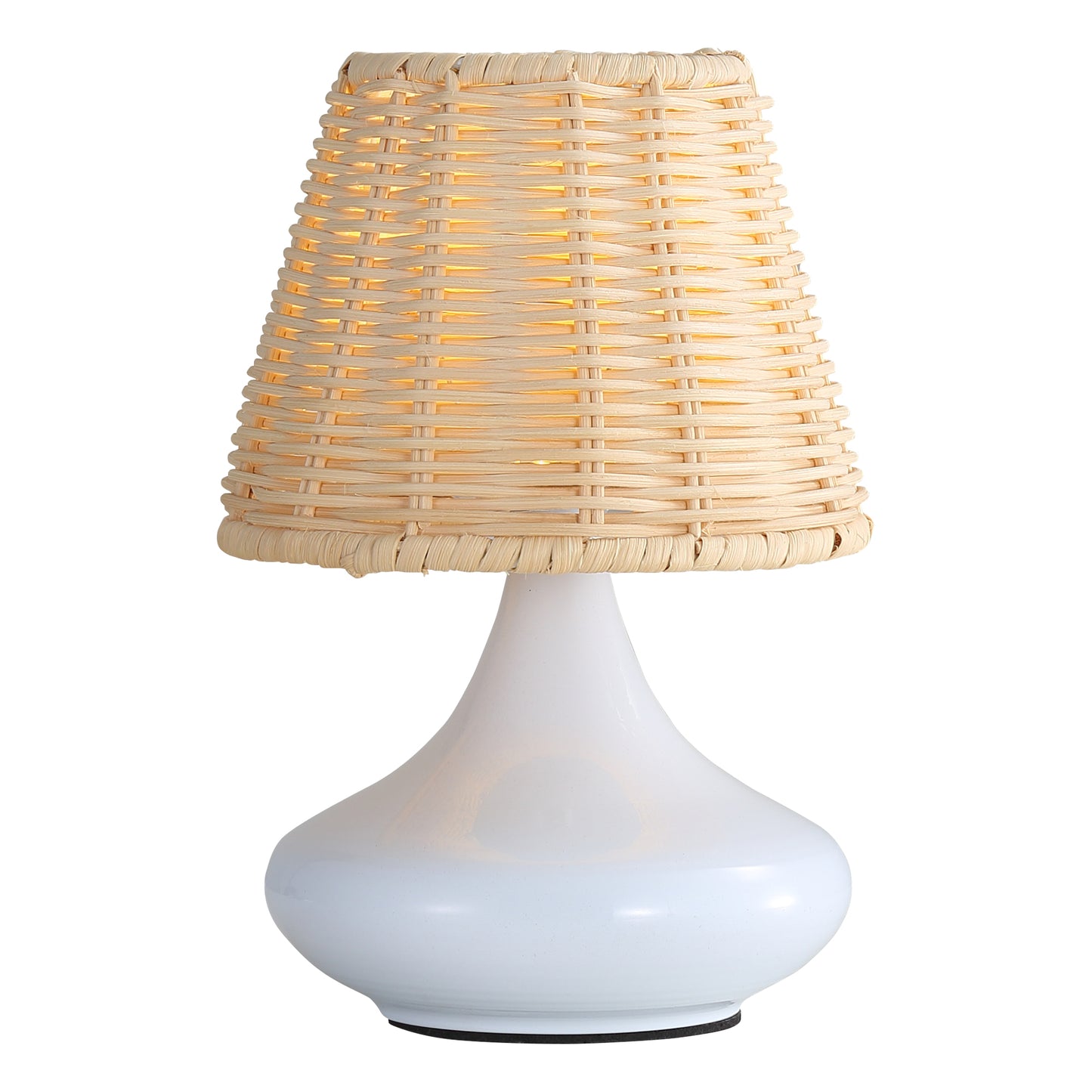 Dimmable White Bamboo Table Lamp with Iron Base - 3 Light Colors, Night Light
