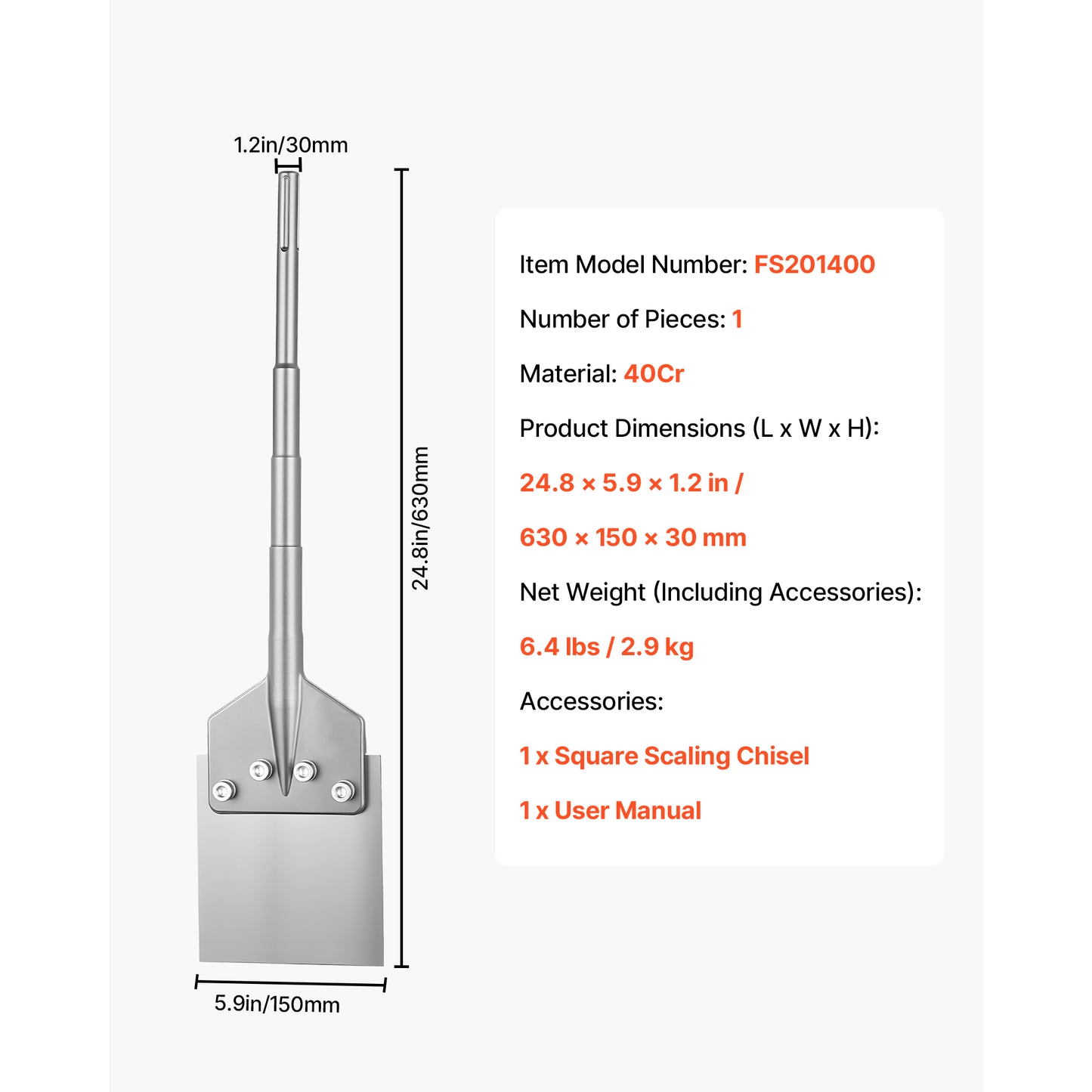Floor Scraper Tool for Laminate, Tile & Mortar Removal - SDS Max Chisel Bit