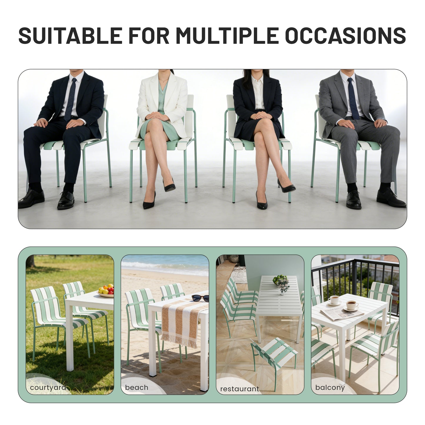 Modern Striped Color Block Chairs 4-Pack with Round Table - Waterproof
