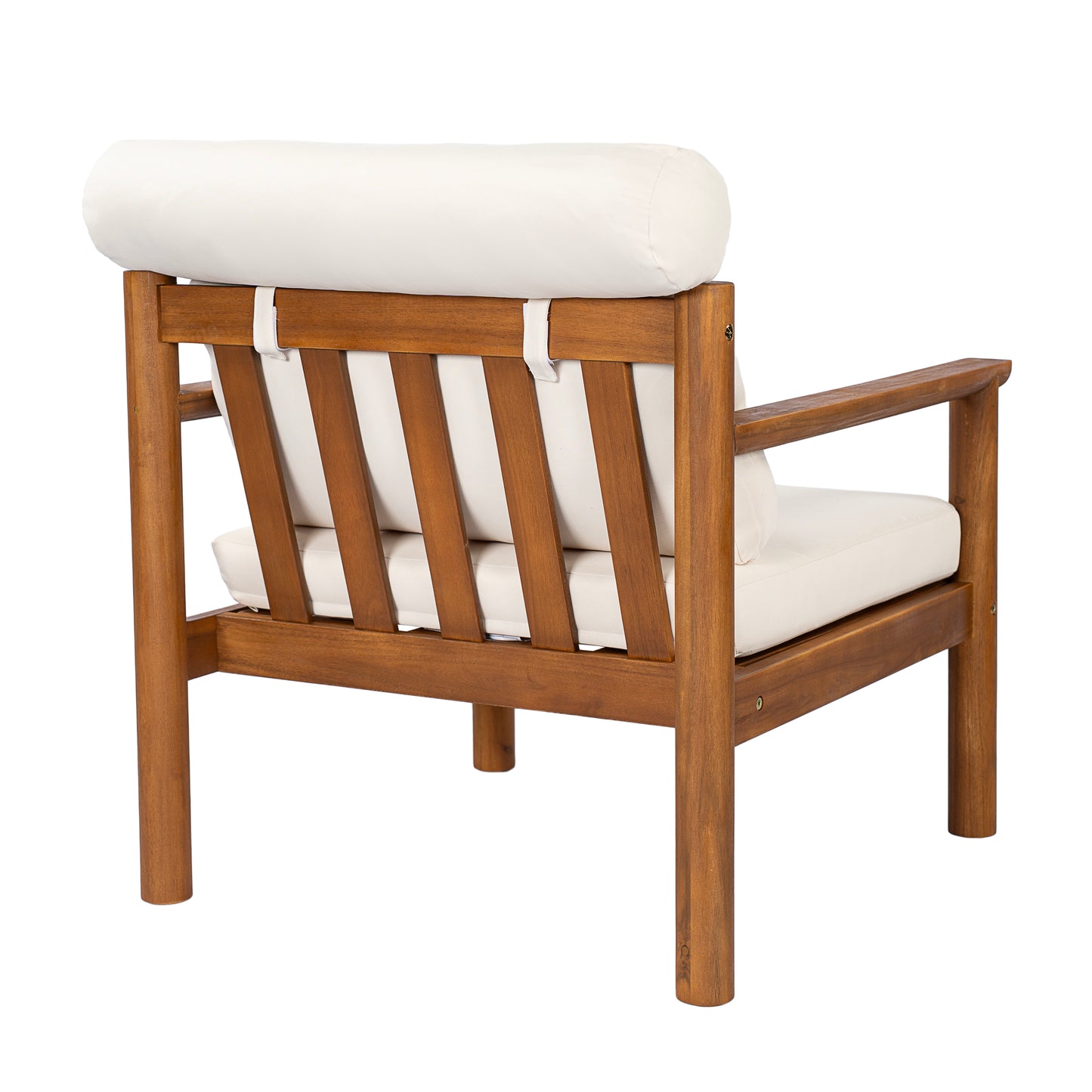 28" Acacia Wood Outdoor Lounge Chair with Thick Cushions - Teak & Beige
