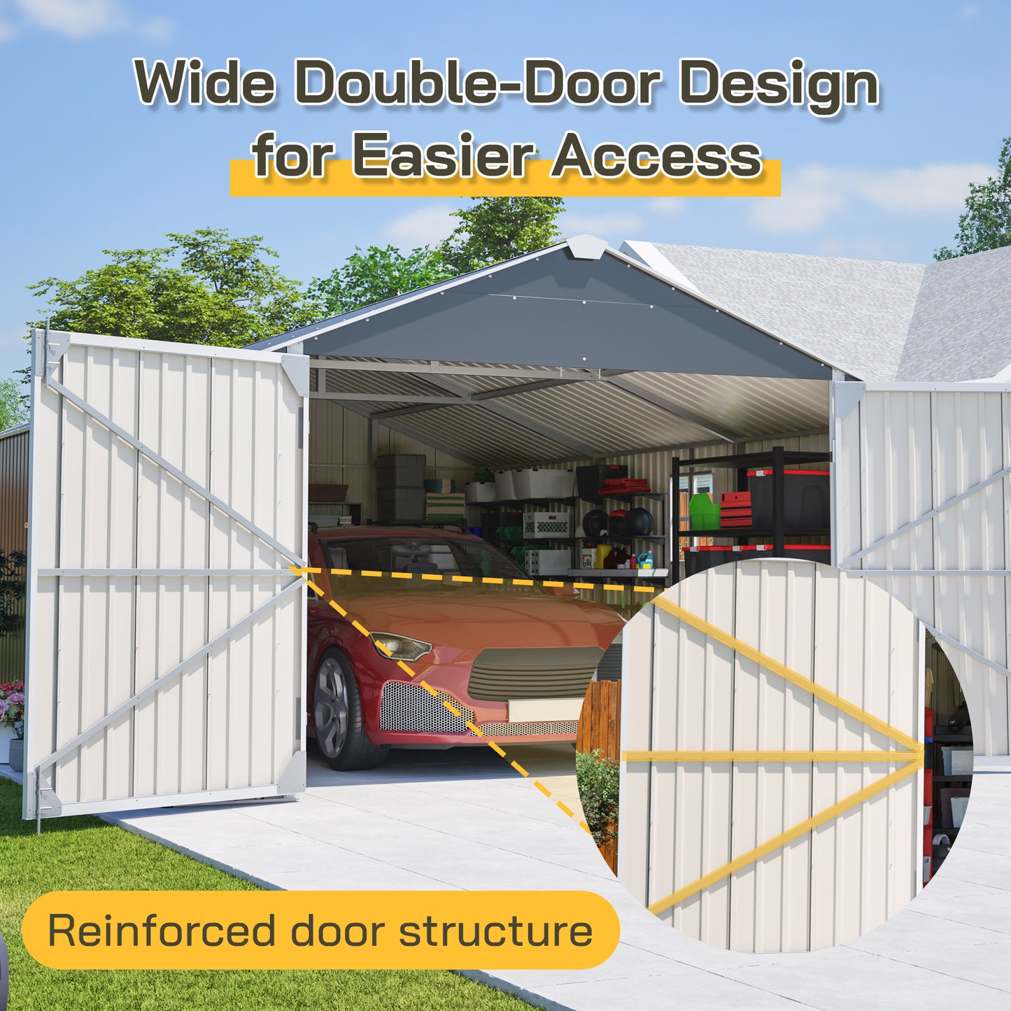 12x20 FT Outdoor Metal Shed - Spacious Storage with Double Doors
