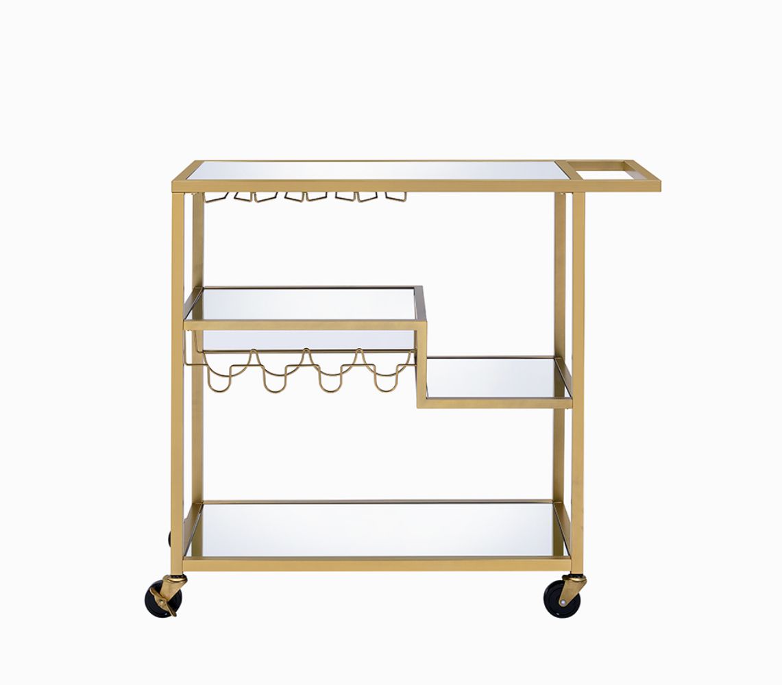 Champagne Finish Mirrored Serving Cart - Stylish Home Furniture