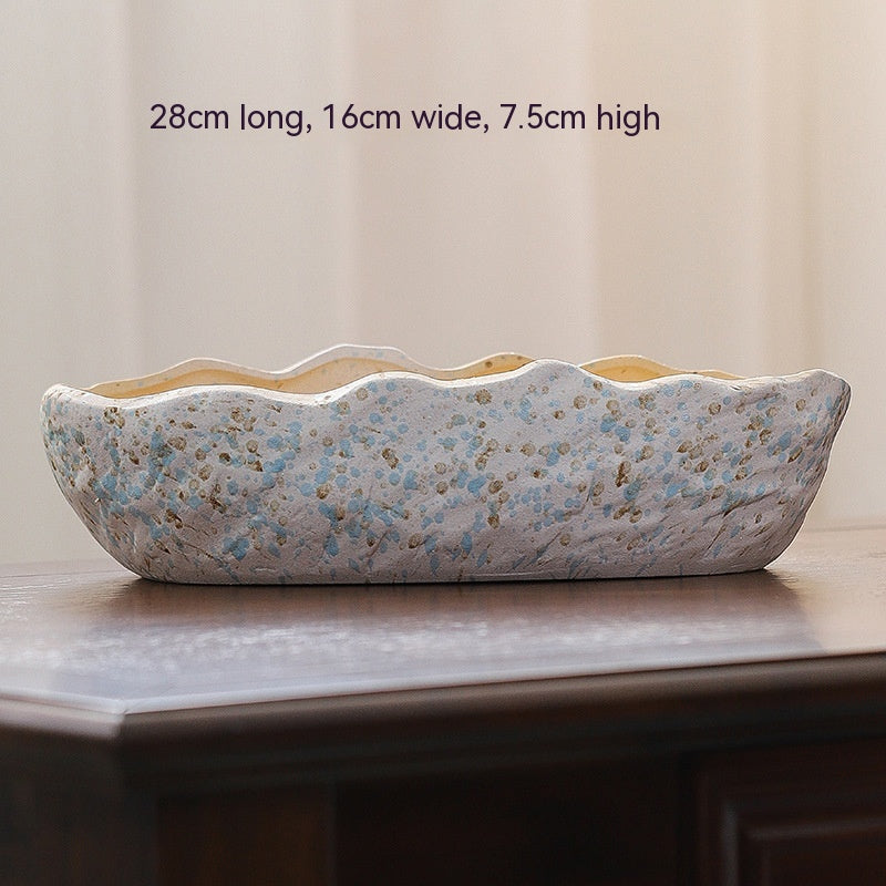 Large Ceramic Flower Pot with Shallow Mouth and Oval Rectangular Design for Home Garden