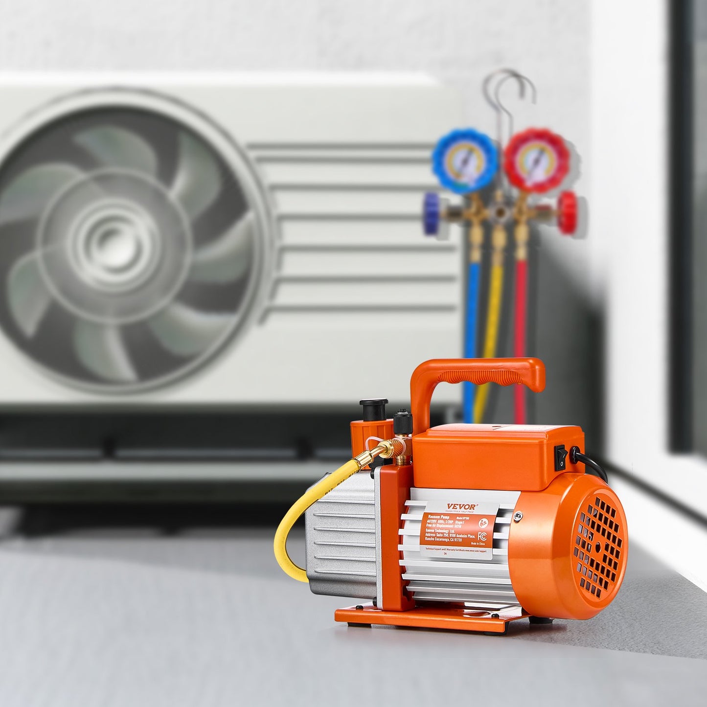 HVAC Vacuum Pump 5 CFM Single Stage Rotary Vane Oil Included Orange