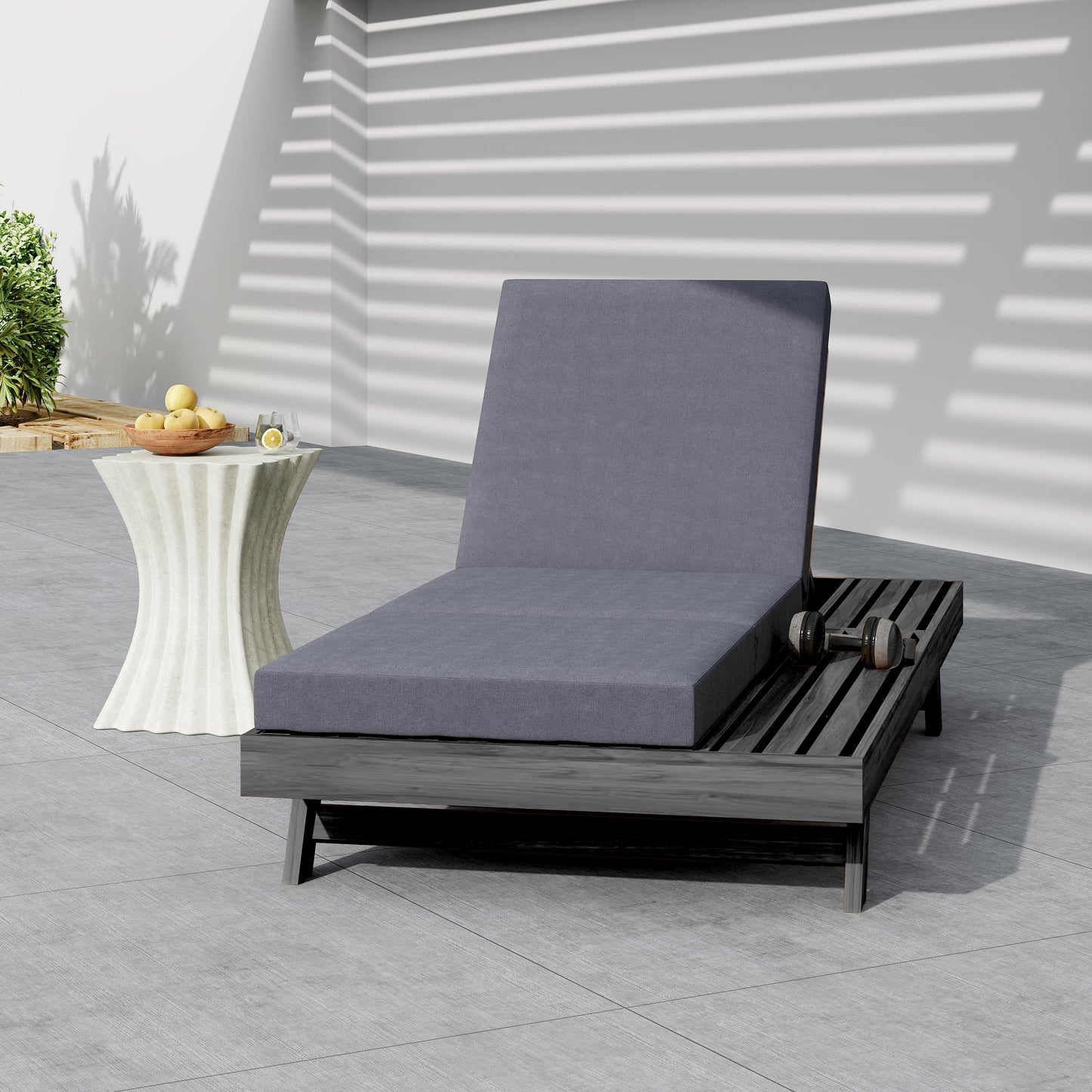 Lounge Chaise Set with Adjustable Backrest - Black & Dark Grey
