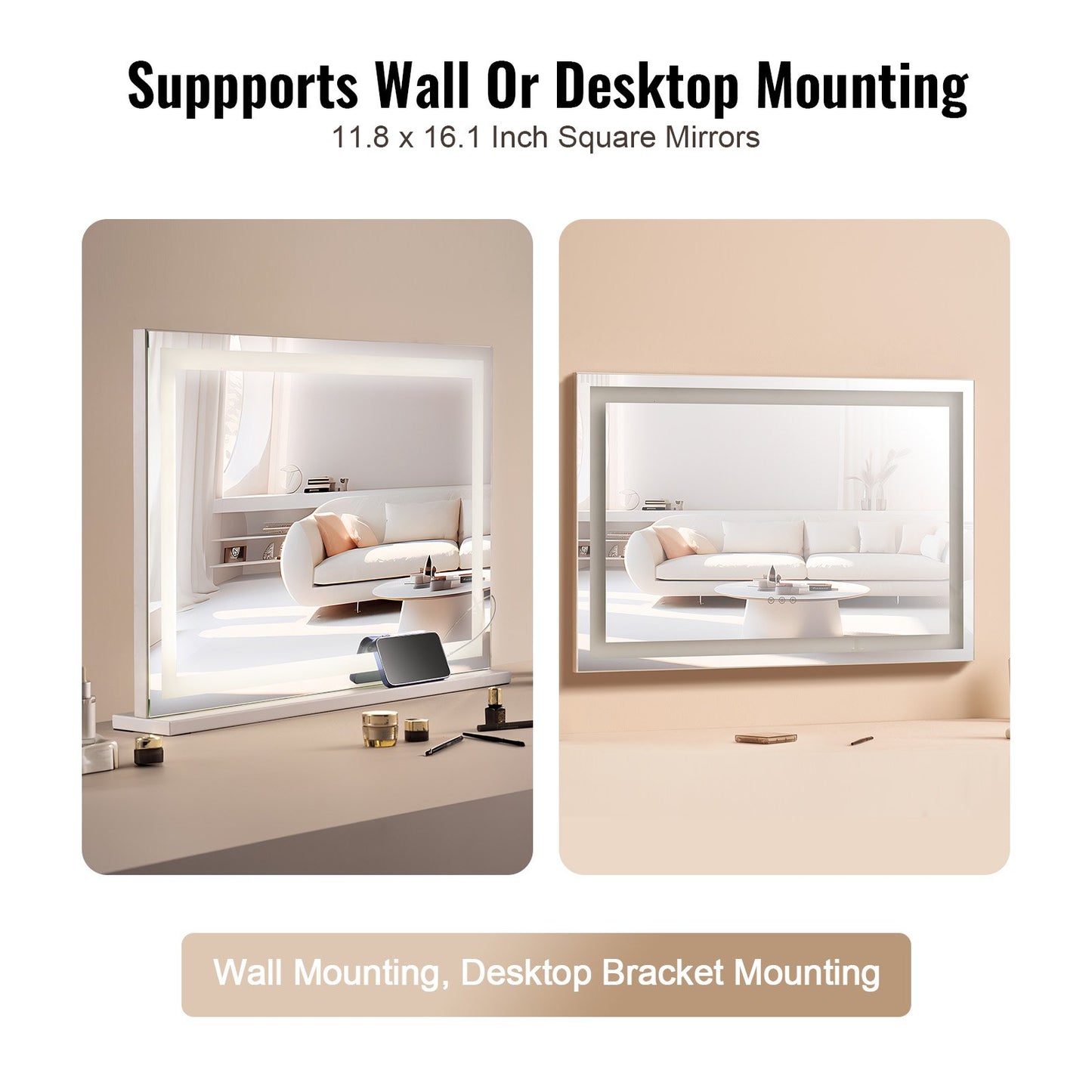 Wall-Mounted Lighted Makeup Mirror with 3 Color Temperatures and 5X Magnifier