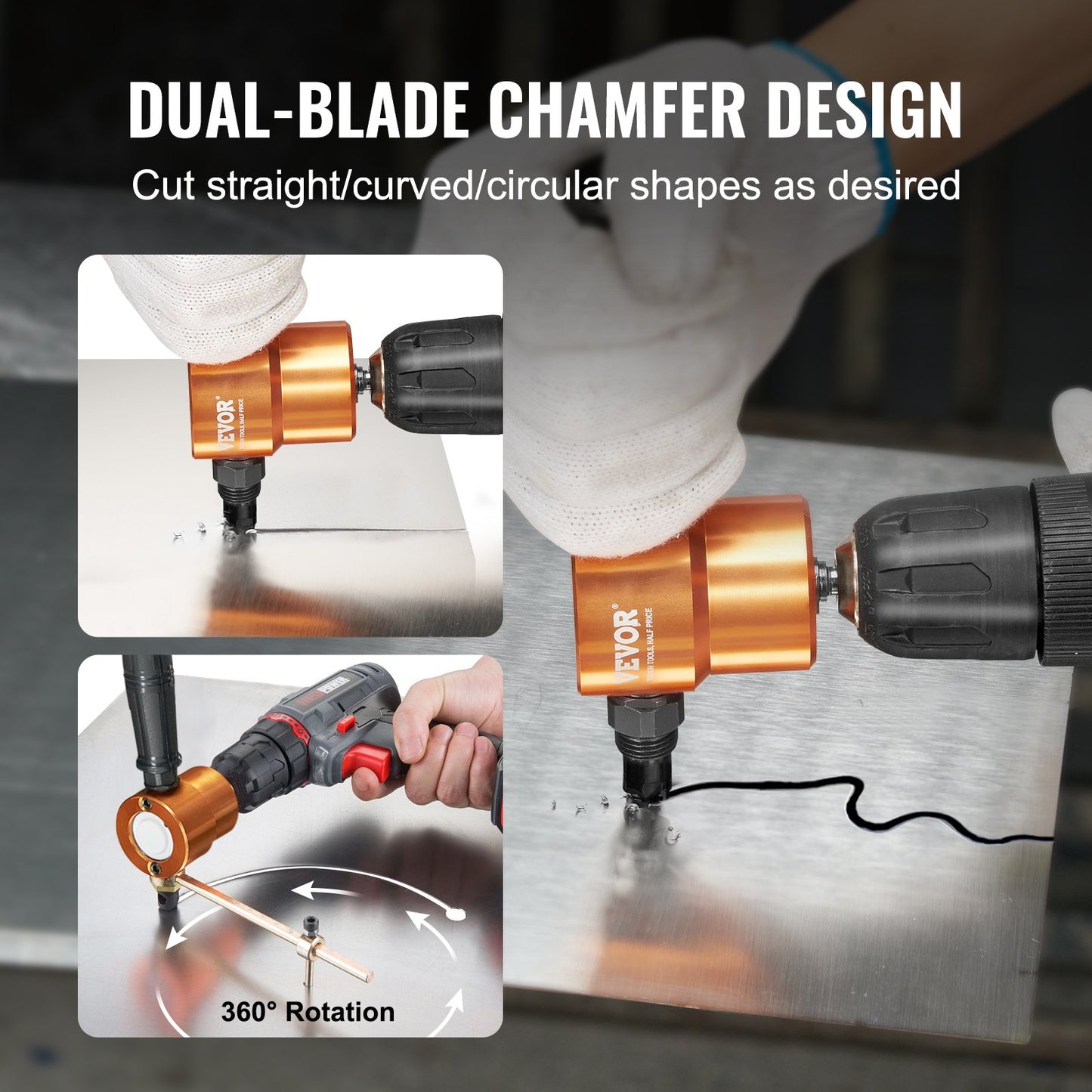 Double Head Sheet Metal Nibbler Cutter for Drills - Orange