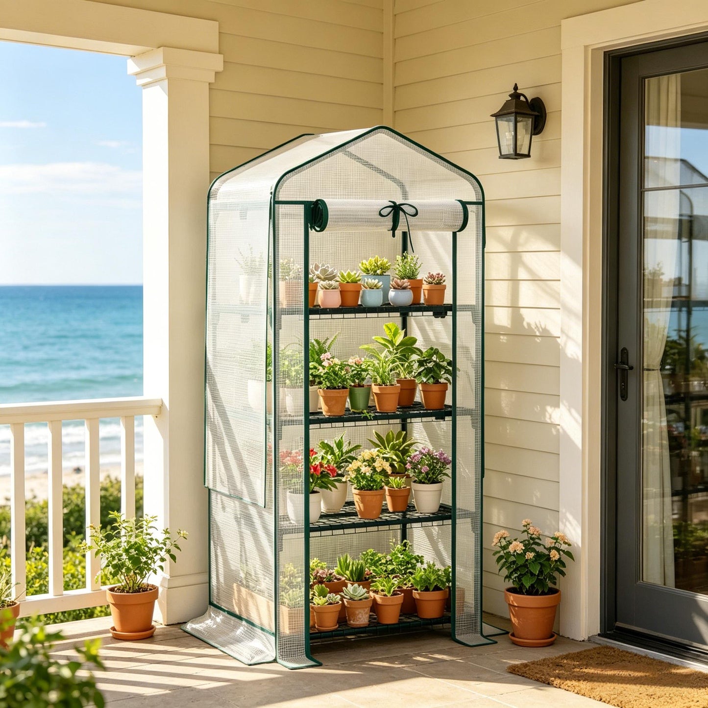 Portable Mini Greenhouse for Outdoor Gardening - Dark Green & White