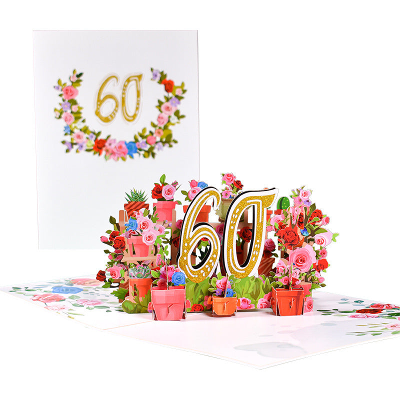 Flowers Anniversary Greeting Card 3D Stereo - Multiple Colors