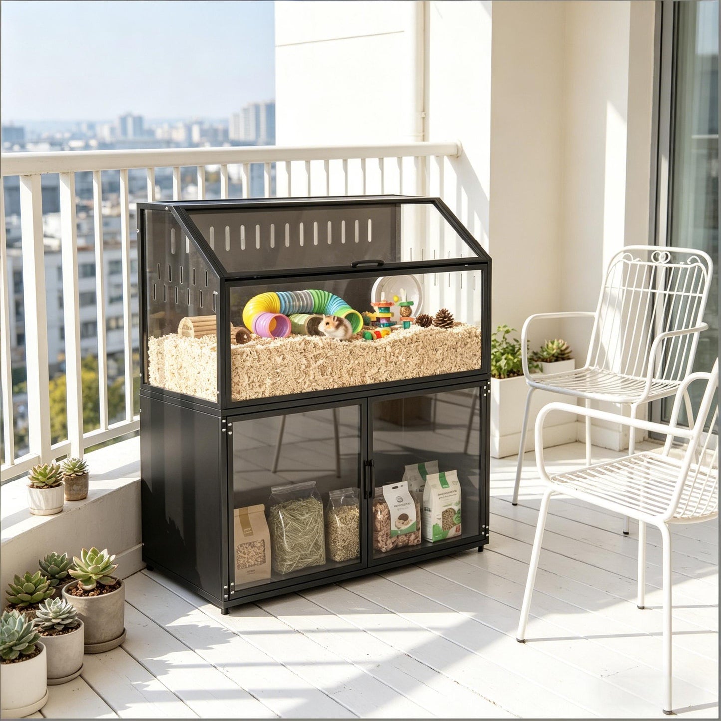 Spacious Small Animal Cage for Hedgehogs, Mice, and Gerbils - Black
