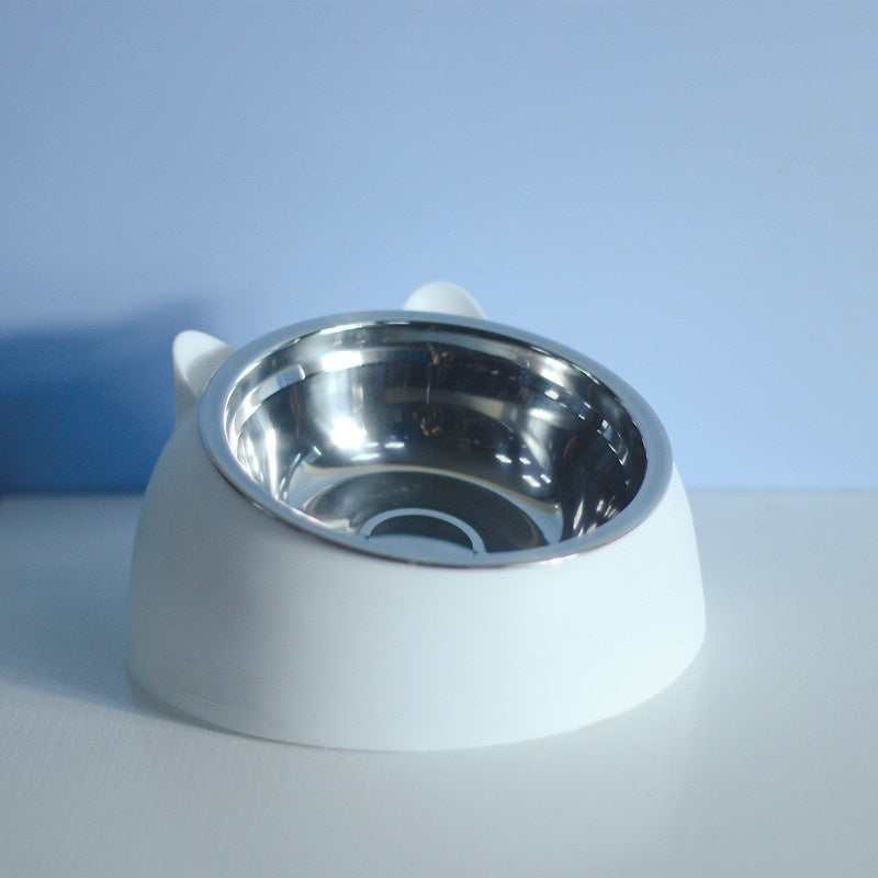 Stainless Steel Double Pet Food Bowl with Oblique Mouth for Cats and Dogs
