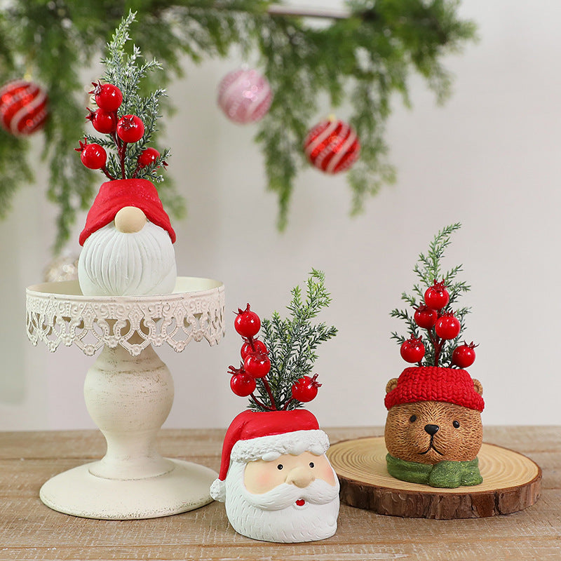 Resin Christmas Holiday Ornaments - Santa Claus Snowman Bear Faceless Old Man Set