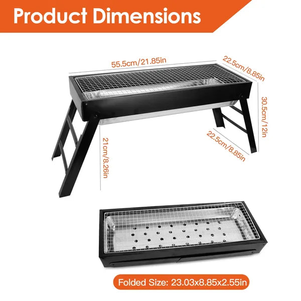 Portable Foldable Charcoal BBQ Grill - Stainless Steel Cooking