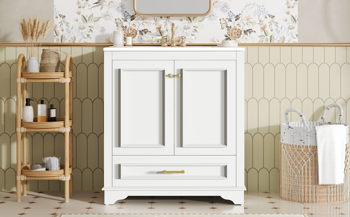 30" Bathroom Vanity with Ceramic Sink & Soft Close Doors - White