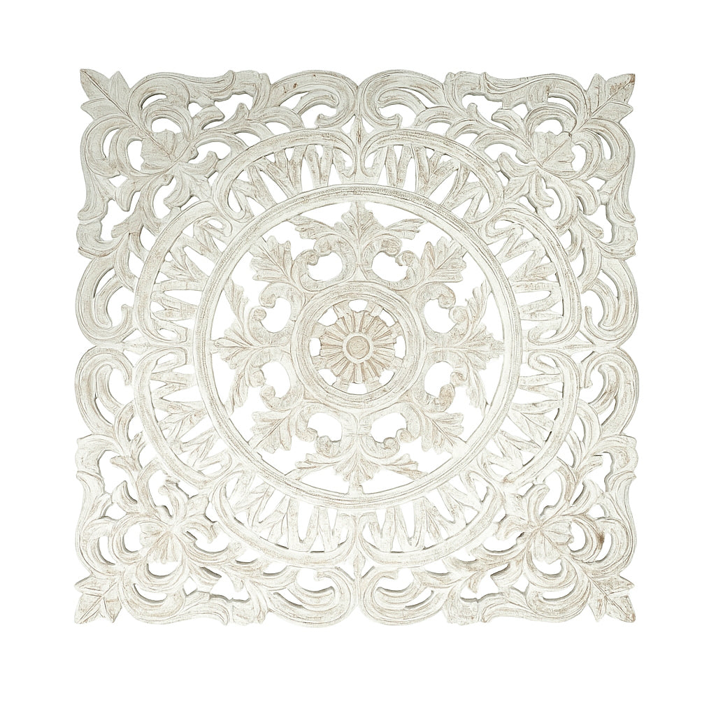 White Square Shape Handcrafted Wooden Wall Decor -36 X36 Elegant Home