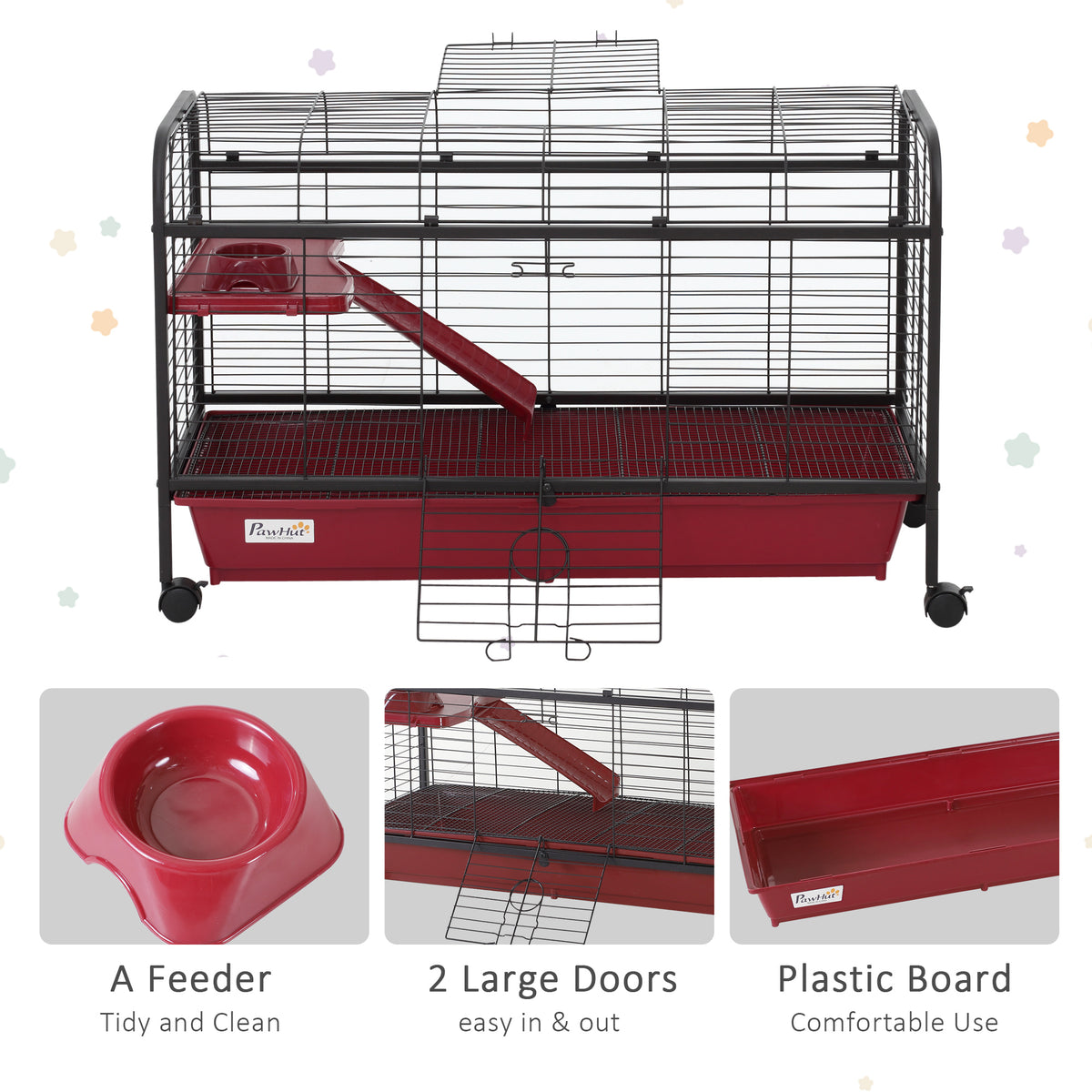 Small Animal Cage with Wheels & Accessories - Rabbit & Ferret Habitat, 41 Inches