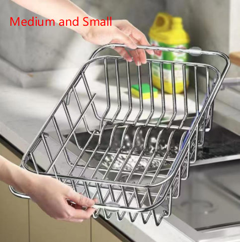 Stainless Steel Dish Basin Sink Drain Rack - Kitchen Countertop Organizer
