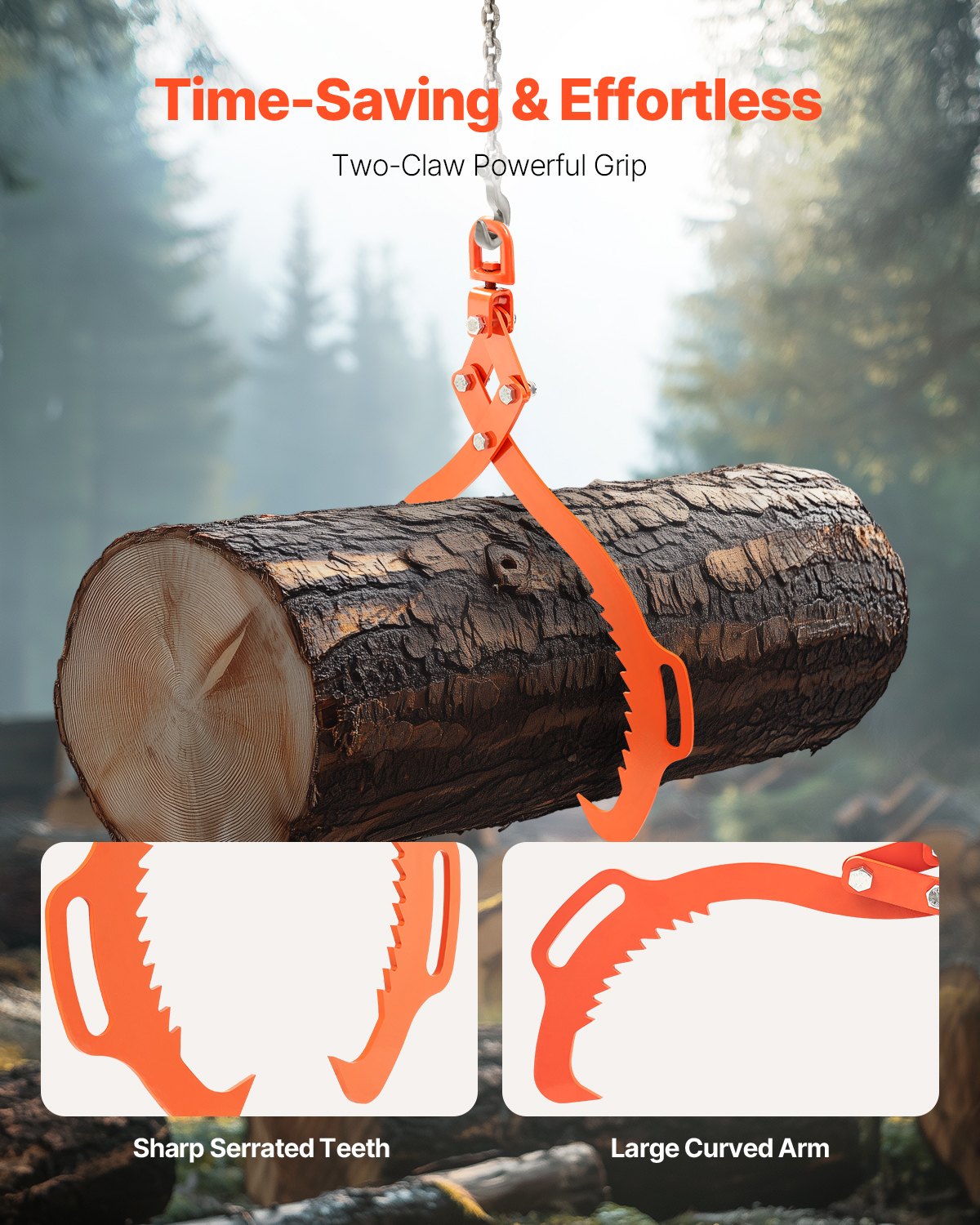 Heavy-Duty 32in Log Lifting Tongs with Swivel Claw, 1543 lbs Capacity